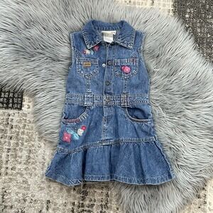 CARTERS‎ Watch the Wear Girl's Denim Sleeveless Embroidered Floral Dress Size 4T